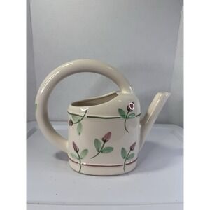 VTG CIC Made in Portugal Floral Pink Rose Buds Ceramic Watering Can Planter Vase
